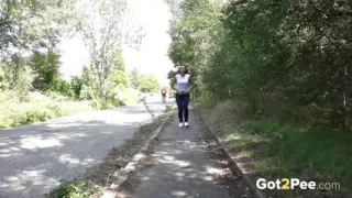 Slightly embarrased in outdoor by Got 2 Pee where girls come to piss