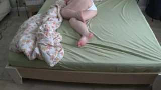 Home camera watches a mature wife fingering and cums in white panties before bed. PAWG.