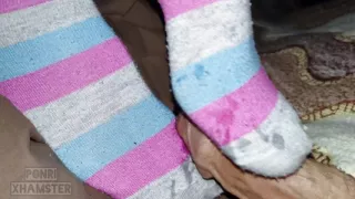 My stepsister helped me cum on her feet in cute socks