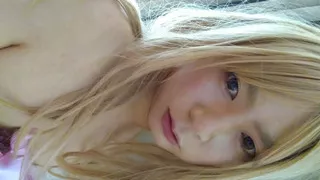 A cross-dressing boy wearing a white wedding dress masturbated comfortably while touching his dick with pink gloves.