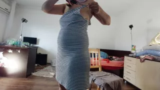 Sexy woman with hairy dances naked. Hairy brunette, big, big ass.