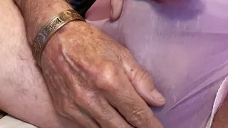 Black pleated skirt and purple panties