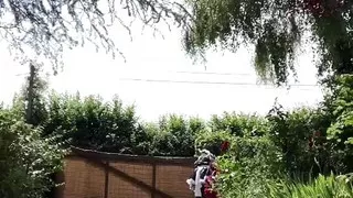 In a black and white maid outfit for a day