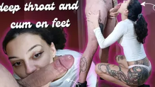 Sexy Girl Deepthroating a Big Cock and Ending with Cum on Her Feet