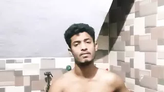 Indian desi boy striptease nude in bathroom masterbating big dick and showing big ass hole