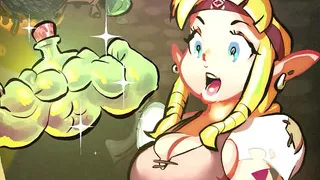 Zelda drinks muscle grow giantess potion and explodes into a muscled futanari behemoth with muscles as big as mountains