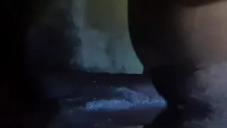 Black girl enjoying with squirty sounds when lying on her back