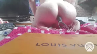 Riding Makeshift Dildo and Finishing with Self Fuck