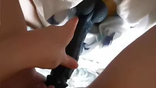 Horny 20 year old girl rides bbc dildo for the first time until she has squirting orgasms