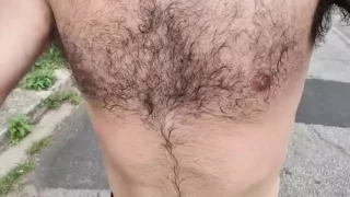 Furry doing an outdoor running workout and cumming in front of the mirror