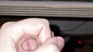 Part 2, Jerking my uncut dick at the desk and cumming all over it