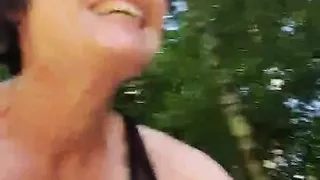 Julie shows vagina while riding a bike