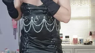 Leather,Satin and fur on the outside,no panties and butt plug underneath