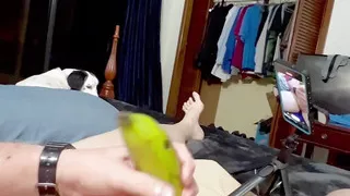 Small penis fucking juicy banana with cumshot