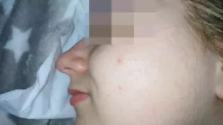 I cum on her face and pussy and the sperm flows down her cheek