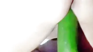 Big ass girl with tight pussy tries to fit a huge cucumber in her tight pussy