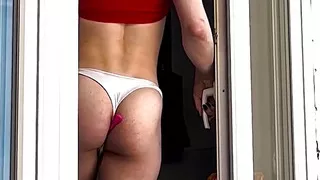 Trans Girl Stripping Just for You in the Window