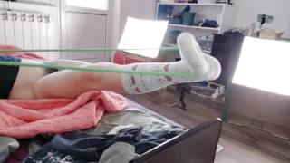 Amateur MILF does yoga naked, hairy pussy, big ass, big tits.