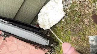 Slow motion outdoor piss