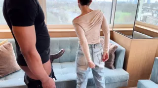 Lucy's London Adventure: BBC Kiss, Deep Throat Blowjob, and Standing Sofa Sex with Easy Access Jeans