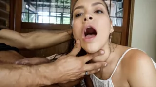 Petite Colombian Teen Fits Big White Cock Deep In Her Tight Throat