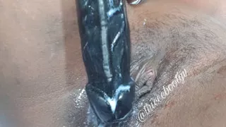 Ebony Babe's Gushy Pussy Creaming and Squirting on BBC Dildo