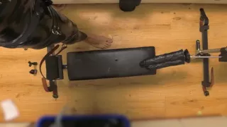 Latex Chastity Cage Sissy on Sex Machine Pillory and Double Dildo