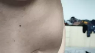 Amateur wife has fun trying on clothes that she cuts herself. Amateur wife dances naked around the house.