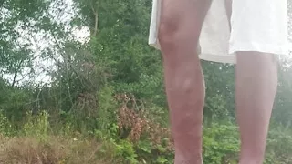 Outdoor mastrubation in summer clohtes on publick roads