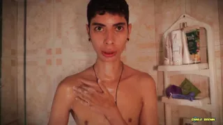 Hot Skinny Twink Jerking His Big Cock in the Shower Shooting His Thick Cum
