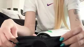 He's greety for my sweaty black socks but I decide when he can swallow