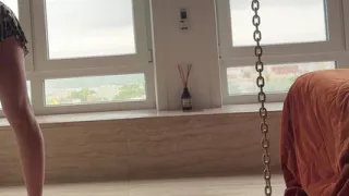 sexy cleaning lady in short dress