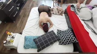 Hot foreplay with a couple, oil massage on the body. Licking in the wife's pussy until orgasm.