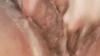 53 year old milf, tits and pussy covered in cream, wet in the shower