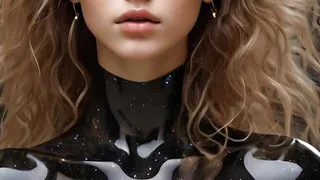 Artistic Nude of a Beautiful Young Woman with a Liquid Obsidian Body Reflecting Galaxies  Ai Fantasy Art