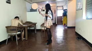 OH IT HURTS! A small and innocent girl in uniform gives an old man her butt for financial support. Real, not fake.