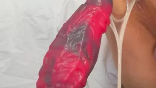 SlutBoyTO Breaks his hole on a Erebus 105 dildo by Topped Toys with Creampie Ending