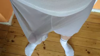 freeballing and cum in mesh shorts