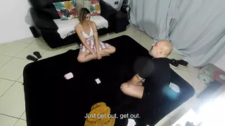 The game ended with her naked and covered in cum.