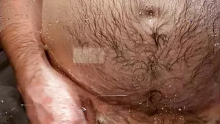 Hairy Bear Taking a Shower and Shows off Big Belly