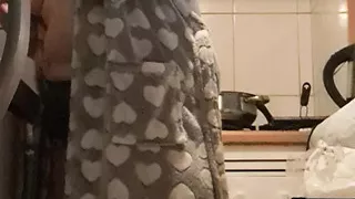 wife in panties cooking