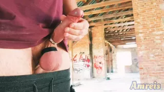 Hot summer cum. Part 2. Long jerk off and walking around an abandoned building.