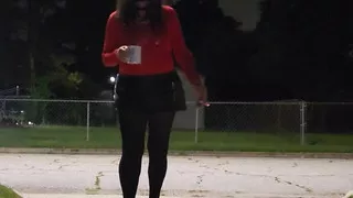 Crossdresser outdoors. Having a smoke and coffee tease.