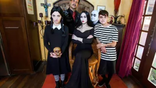 MILF and a teen in a Halloween group sex