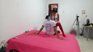 The sexy brunette is on top of my abdomen and I enjoy her buttocks caressing me