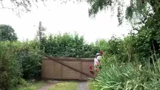 In vintage maid outfit to go pick up a package from the mailbox.