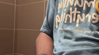 At Work In The Bathroom Again Jerking Off To The Point Where I Pre Cum enough To Eat My Pre Cum