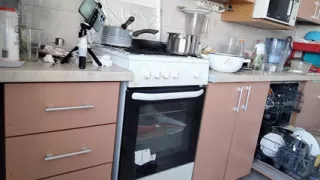 Sexy mom makes breakfast, hairy pussy, big tits Sexy woman empties the house, hairy, big ass.