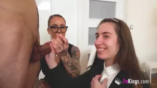 FAKings academy! Amateur teenage babe receives a sexy lesson from horny MILF and another student