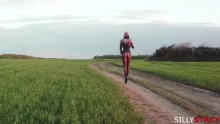 Sissy Stacy Walking Outdoor and Play with Huge Dildo